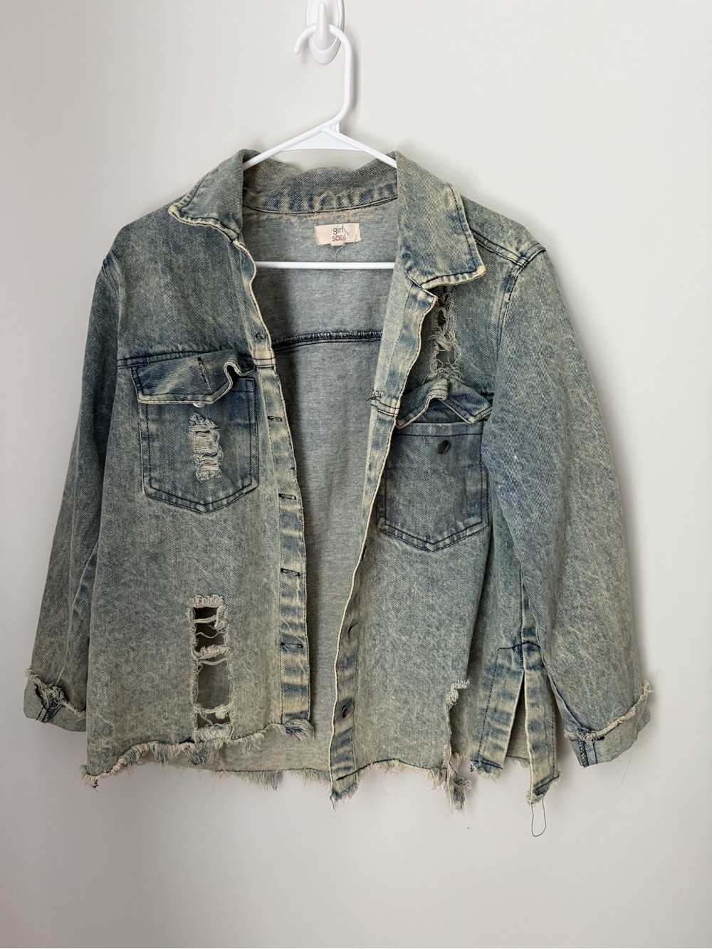 Vintage-Inspired Distressed Light Blue Denim Jacket - Women